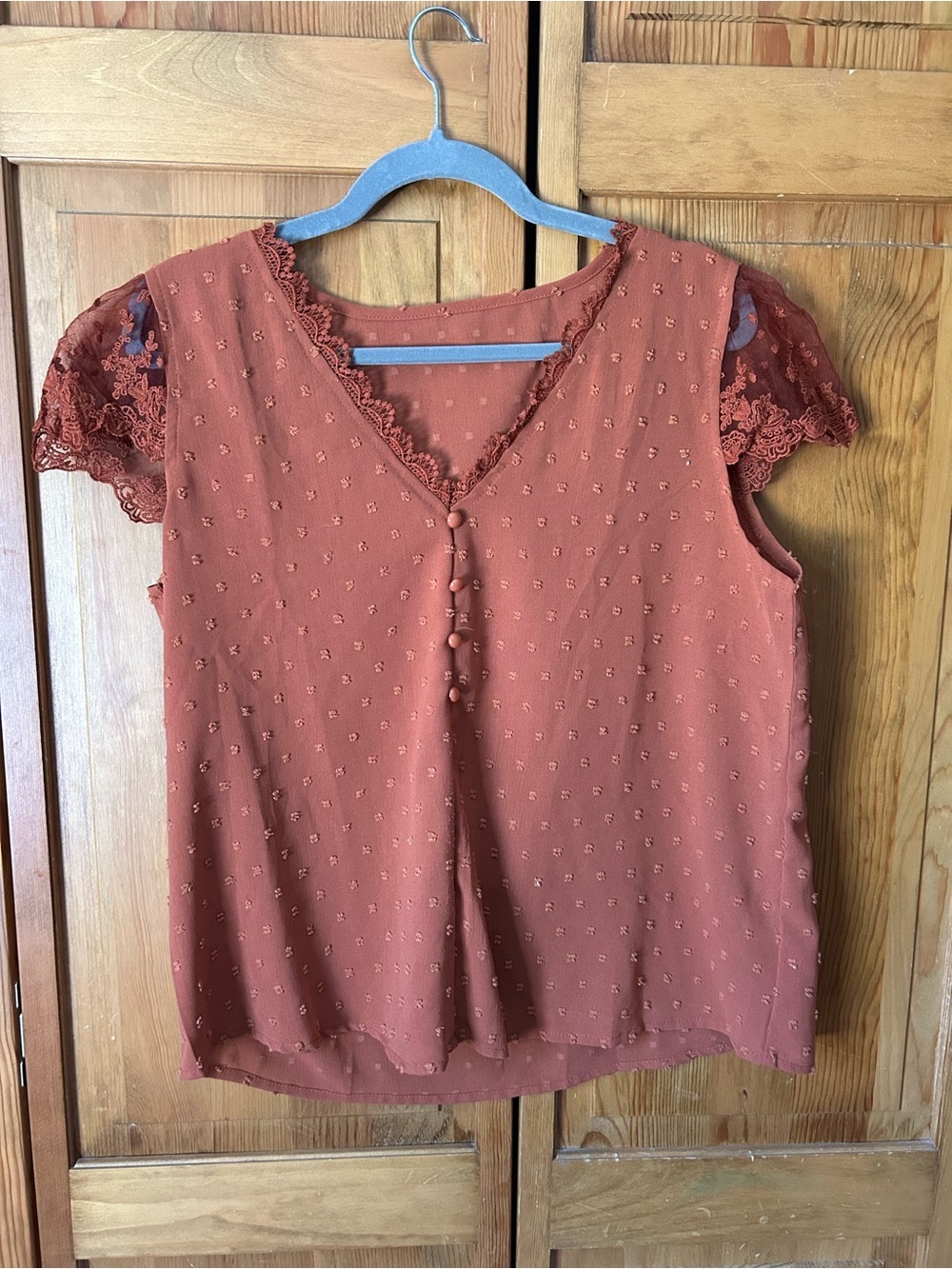 Lace Sleeve V-Neck Blouse